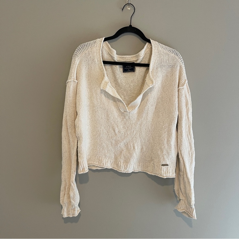 Abercrombie & Fitch Cream Beige Long Sleeve Slouchy V-Neck Sweater Y2K Size M
